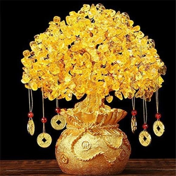 Citrine/Yellow Crytal Money Tree with Chinese Dragon Pots - Picture 3 of 6